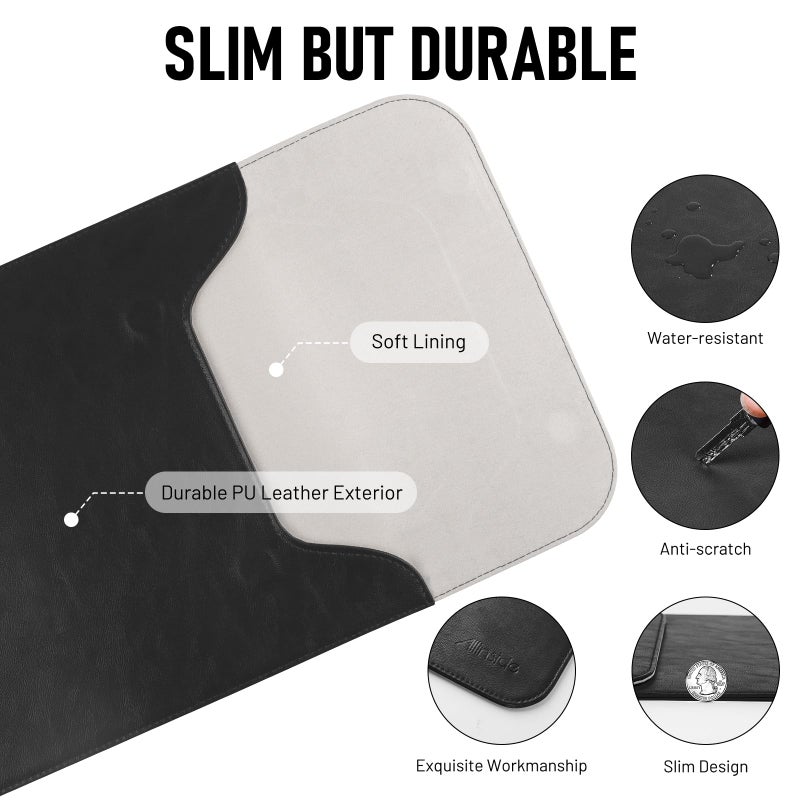Allinside 11-12 inch Laptop Sleeve Case Compatible with MacBook Air 11 2010-2015/MacBook 12 2015-2017, Waterproof PU Leather Laptop Sleeve Bag Protective Vertical Case Cover, Black - Image 3
